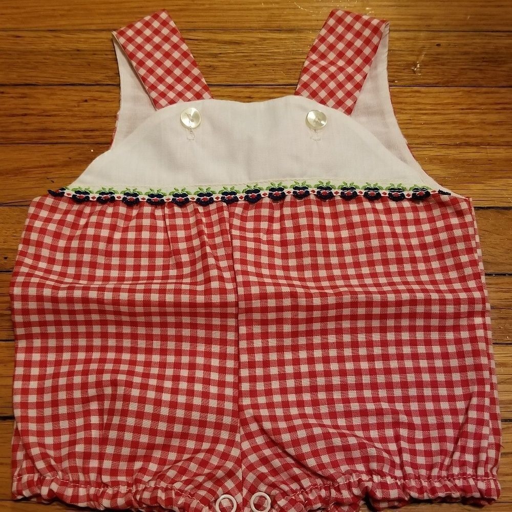 Vintage Fawn Togs Gingham Red White Romper